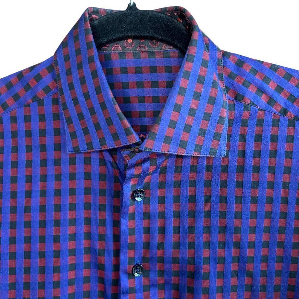 International Laundry Blue Red Black Check Flip Cuff and Collar Shirt